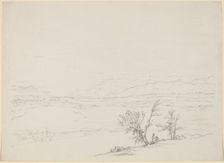 An Alpine Landscape with a Couple Seated by Trees Overlooking a Valley, 1760/1763. Creator: Benjamin West