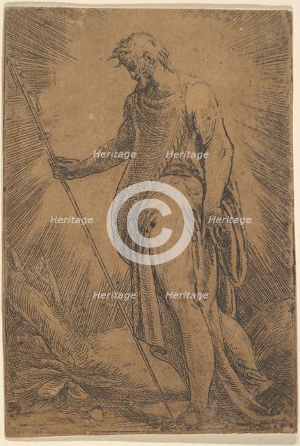 An apostle holding a staff facing left, ca. 1540-60. Creator: Andrea Schiavone.