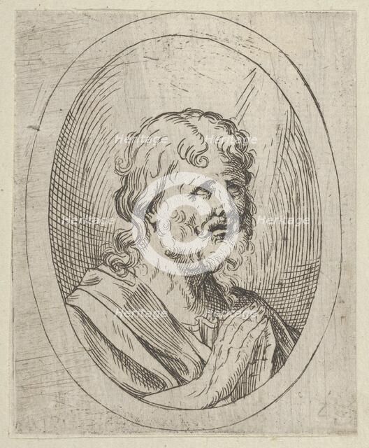 An apostle raising his eyes in prayer, in an oval frame, from Christ, the Virgin, and..., 1600-1640. Creator: Anon.