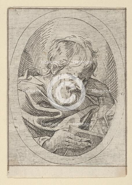 An apostle resting his head on his left hand and reading a book, in an oval frame, 1600-1640. Creator: Anon.