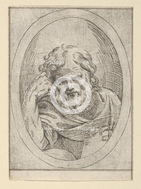 An apostle resting his head on his right hand and holding a book, in an oval frame, 1600-1640. Creator: Anon.
