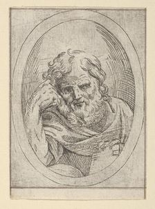 An apostle resting his head on his right hand and holding a book, in an oval frame, 1600-1640. Creator: Anon