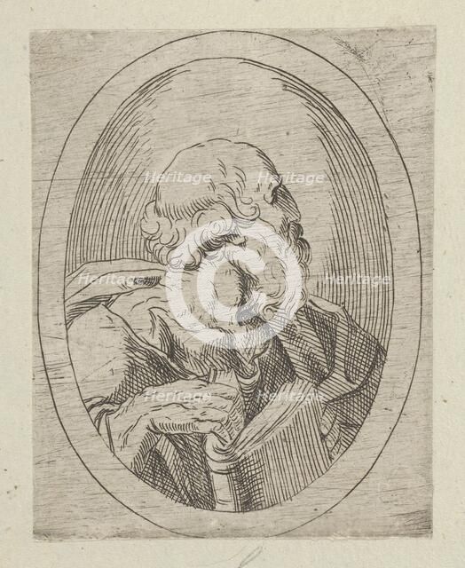 An apostle seen in profile facing right, holding an open book, in an oval frame, from..., 1600-1640. Creator: Anon.