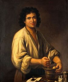 An apothecary (a man using pestle and mortar), 18th century. Creator: Unknown