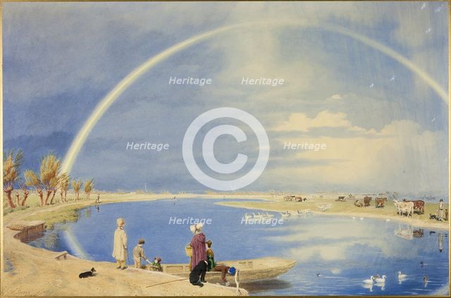 An April Shower: A View from Binsey Ferry Near Oxford, Looking Towards Port..., 1842. Creator: William Turner.