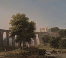 An Aqueduct Near a Fortress, 1807. Creator: Jean-Victor Bertin (French, 1767-1842)