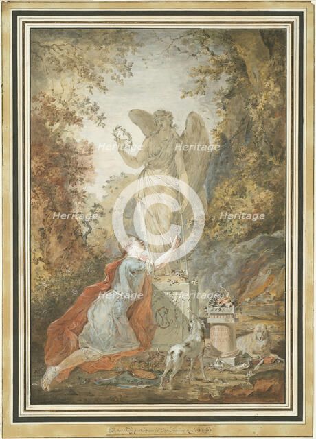 An Artist Adoring a Statue of Virtue, 1783. Creator: Claude Hoin.