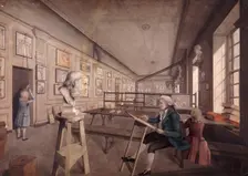 An artist copying a bust on a pedestal in the Royal Academy at Somerset House, London, c1780. Artist: Anon