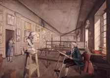 An artist copying a bust on a pedestal in the Royal Academy at Somerset House, London, c1780. Artist: Anon