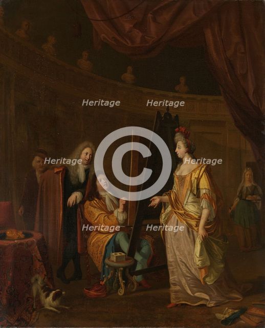 An Artist in his Studio, Painting the Portrait of a Lady, 1707. Creator: Ludolf Bakhuizen.