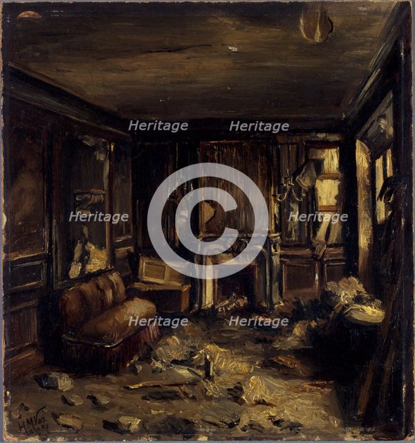 An artist's dressing room at the Opera-Comique, after the fire of May 15, 1887. Creator: Henri-Martin Vos.