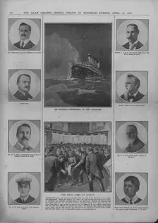 An Artist's Impression of the Disaster and The Awful News at Lloyd's April 20, 1912. Creator: Unknown