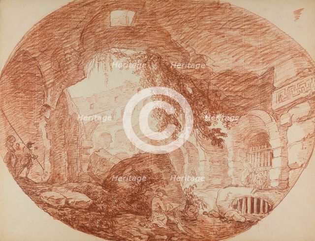 An Artist Seated in the Ruins of the Colosseum, c. 1759. Creator: Hubert Robert.