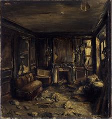 An artist's dressing room at the Opera-Comique, after the fire of May 15, 1887. Creator: Henri-Martin Vos