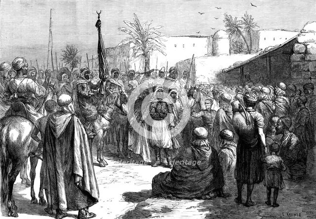 An Arab chief preaching the religious war in the province of Oran, Algiers, 1881. Creator: Unknown.
