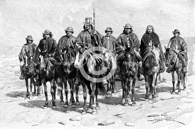 An Araucanian (Mapuche) chief and his staff, Chile/Argentina, 1895. Artist: Unknown
