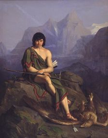 An archer resting after killing an eagle, 1817-1852. Creator: Heinrich Eddelien
