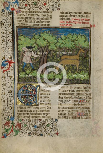 An Archer Shooting at Deer; Livre de la Chasse, about 1430-1440. Creator: Unknown.