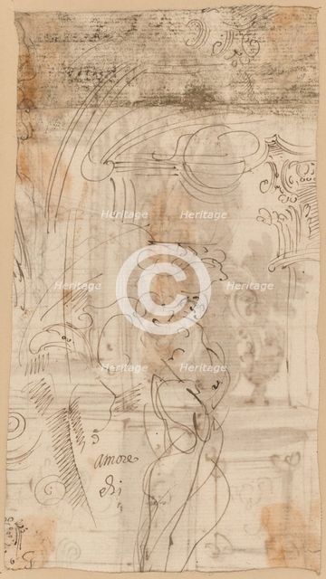 An Architectural Study with an Atlantid. Creator: Unknown.
