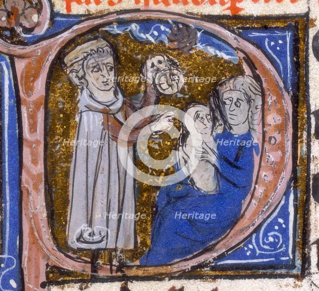 An astrologer discusses a child's horoscope with its mother, early 14th century.  Creator: Unknown.
