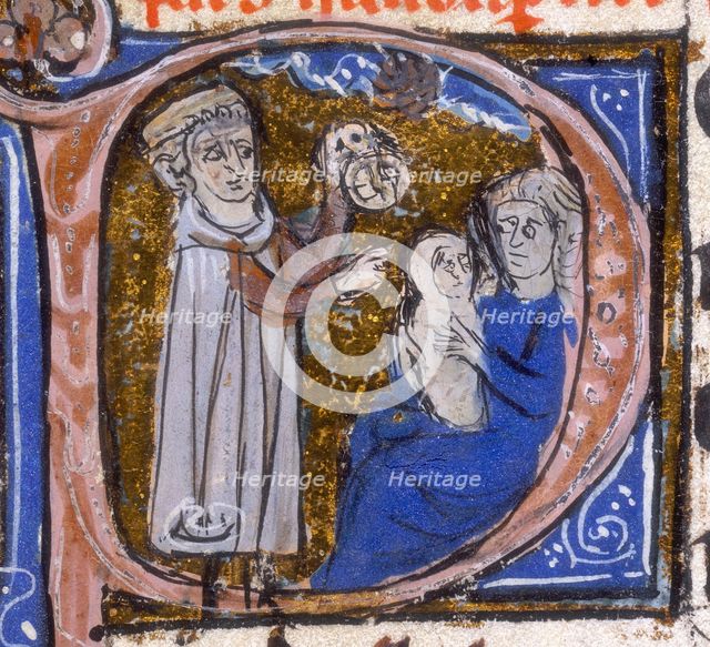 An astrologer discusses a child's horoscope with its mother, early 14th century.  Creator: Unknown.