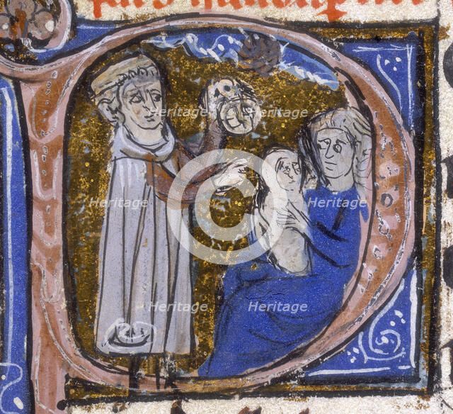 An astrologer discusses a child's horoscope with its mother, early 14th century.  Creator: Unknown.