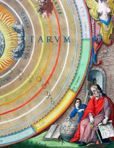 An astronomer, detail from a map of the planets, 1660-1661. Creator: Andreas Cellarius