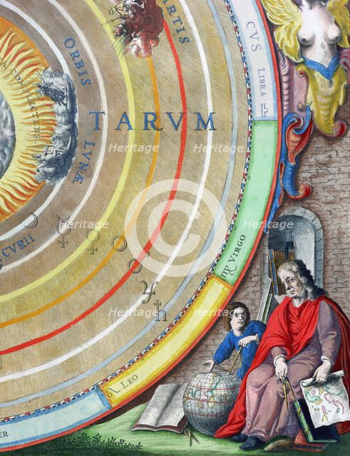 An astronomer, detail from a map of the planets, 1660-1661. Artist: Andreas Cellarius