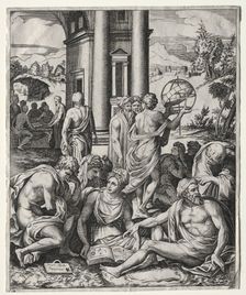 An Assembly of Scholars, c. 1515/1527. Creator: Marco Dente (Italian, c. 1486-1527)