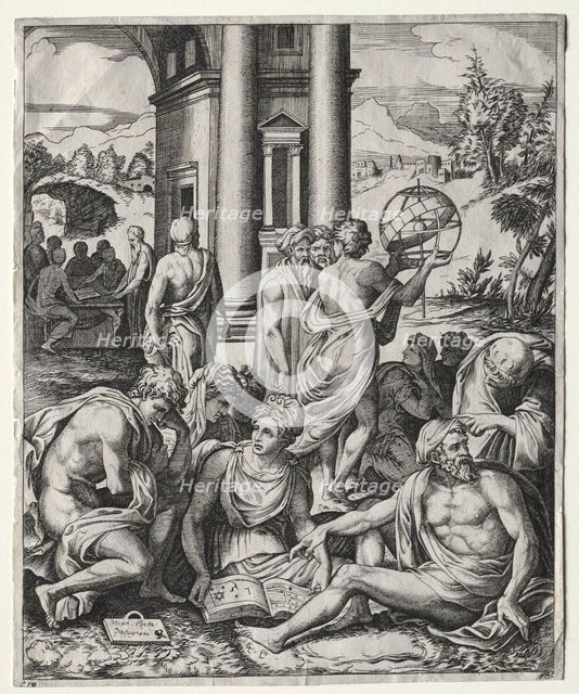 An Assembly of Scholars, c. 1515/1527. Creator: Marco Dente (Italian, c. 1486-1527).