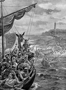 An attack of the Danes on Ireland, 9th century AD, (c1920). Creator: Harry Payne