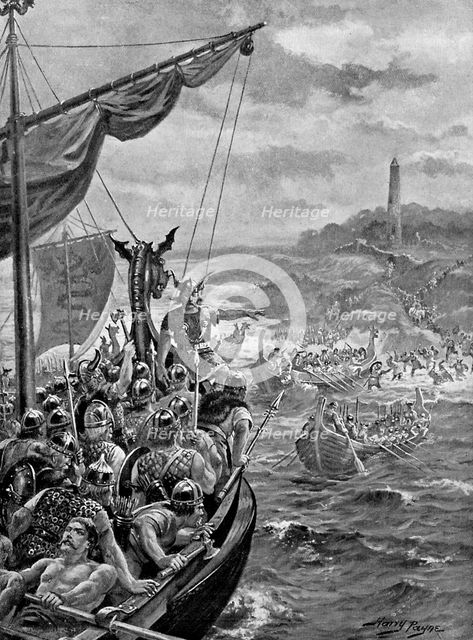 An attack of the Danes on Ireland, 9th century AD, (c1920). Creator: Harry Payne.