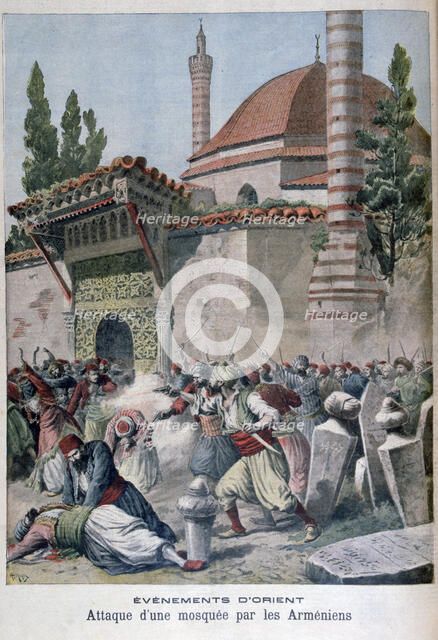 An attack on a mosque by Armenians, 1895. Artist: Henri Meyer