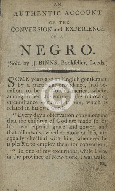 An authentic account of the conversion and experience of a Negro, 1790-1796. Creator: Unknown.