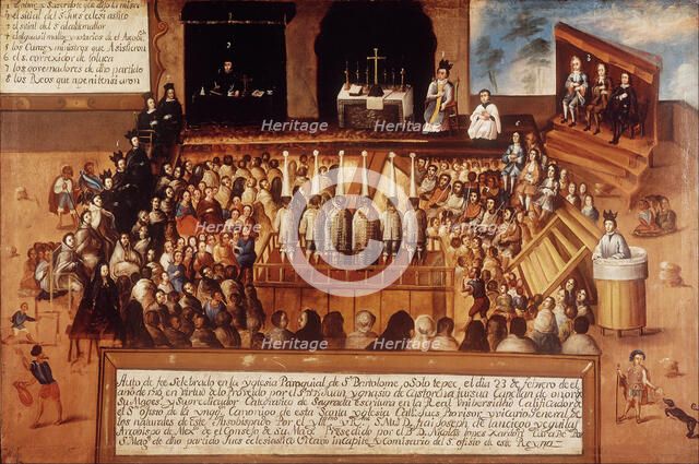 An auto da fe in the Town of San Bartolomé Otzolotepec. Artist: Anonymous  