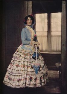 An embroidered coat, with a lovely silk gauze skirt. In fashion between 1850 and 1860 c1913