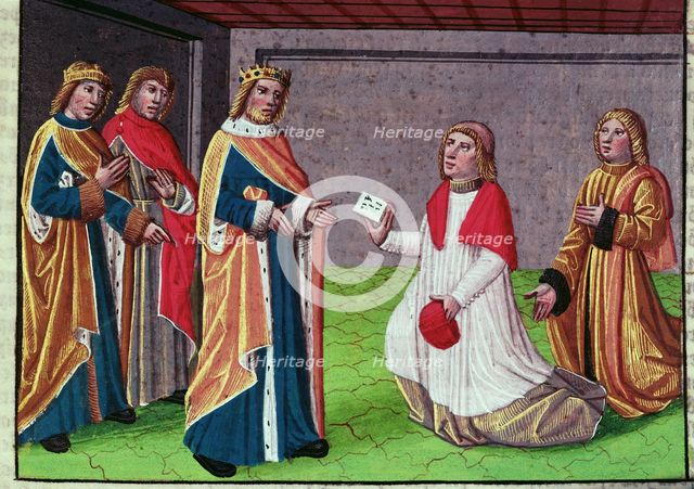 An emissary of Pope Hadrian I asks for help to Charlemagne to defend Rome from the Lombards of Ki…