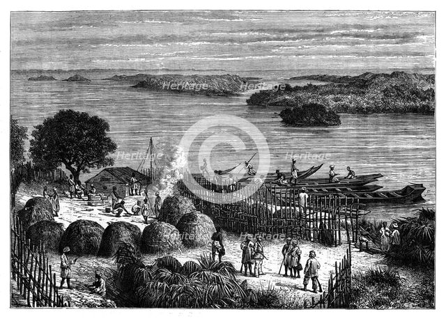 An encampment on the River Congo, Africa, c1890. Artist: Unknown