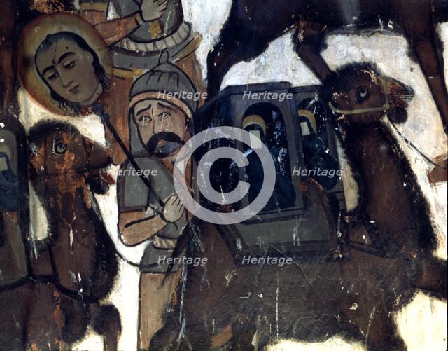 An enemy of Shi'ite faith leads a woman prisoner in the camel's back, having tortured and cut her…