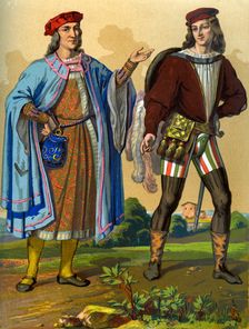 An English courtier of 1450 and an English gentleman of 1500 (1849).Artist: Edward May