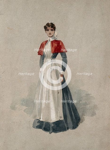 An English hospital nurse in full uniform. Creator: Unknown.