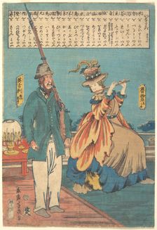 An English Man and a Russian Woman, 12th month, 1860. Creator: Utagawa Yoshiiku