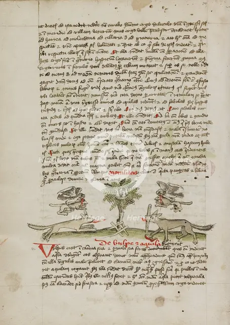An Eagle Flying to its Nest with a Young Fox in its Beak; Fables, third quarter of 15th century. Creator: Unknown.