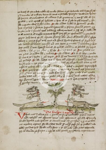 An Eagle Flying to its Nest with a Young Fox in its Beak; Fables, third quarter of 15th century. Creator: Unknown.