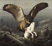 An Eagle-Owl Seizes a Hare, 1860. Creator: Ferdinand von Wright