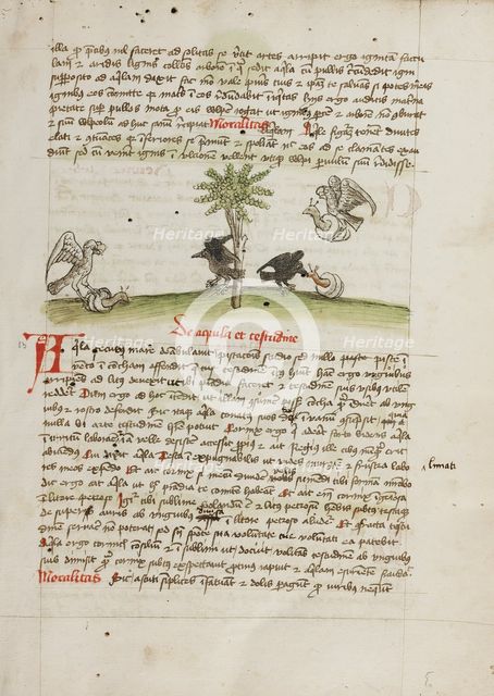 An Eagle Seizing a Snail: A Crow Pecking at a Snail; Fables, third quarter of 15th century. Creator: Unknown.