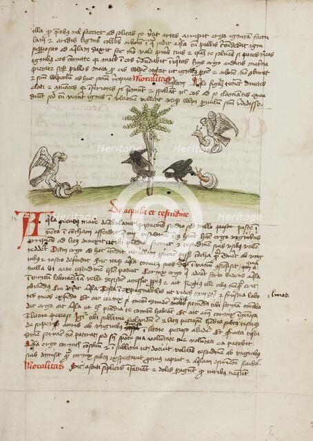 An Eagle Seizing a Snail: A Crow Pecking at a Snail; Fables, third quarter of 15th century. Creator: Unknown.