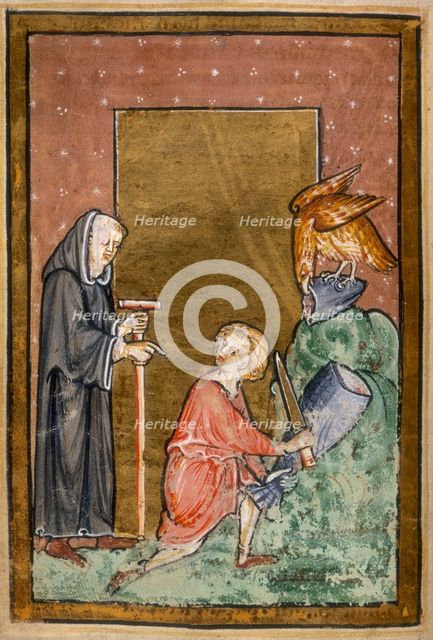 An eagle provides Cuthbert with a fish, and is duly given a share, 1200. Creator: Unknown.