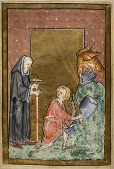 An eagle provides Cuthbert with a fish, and is duly given a share, 1200. Creator: Unknown