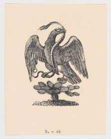 An eagle resting on a cactus holding a snake in its beak (from the Mexican coat of..., ca 1900-1910. Creators: Anon, José Guadalupe Posada